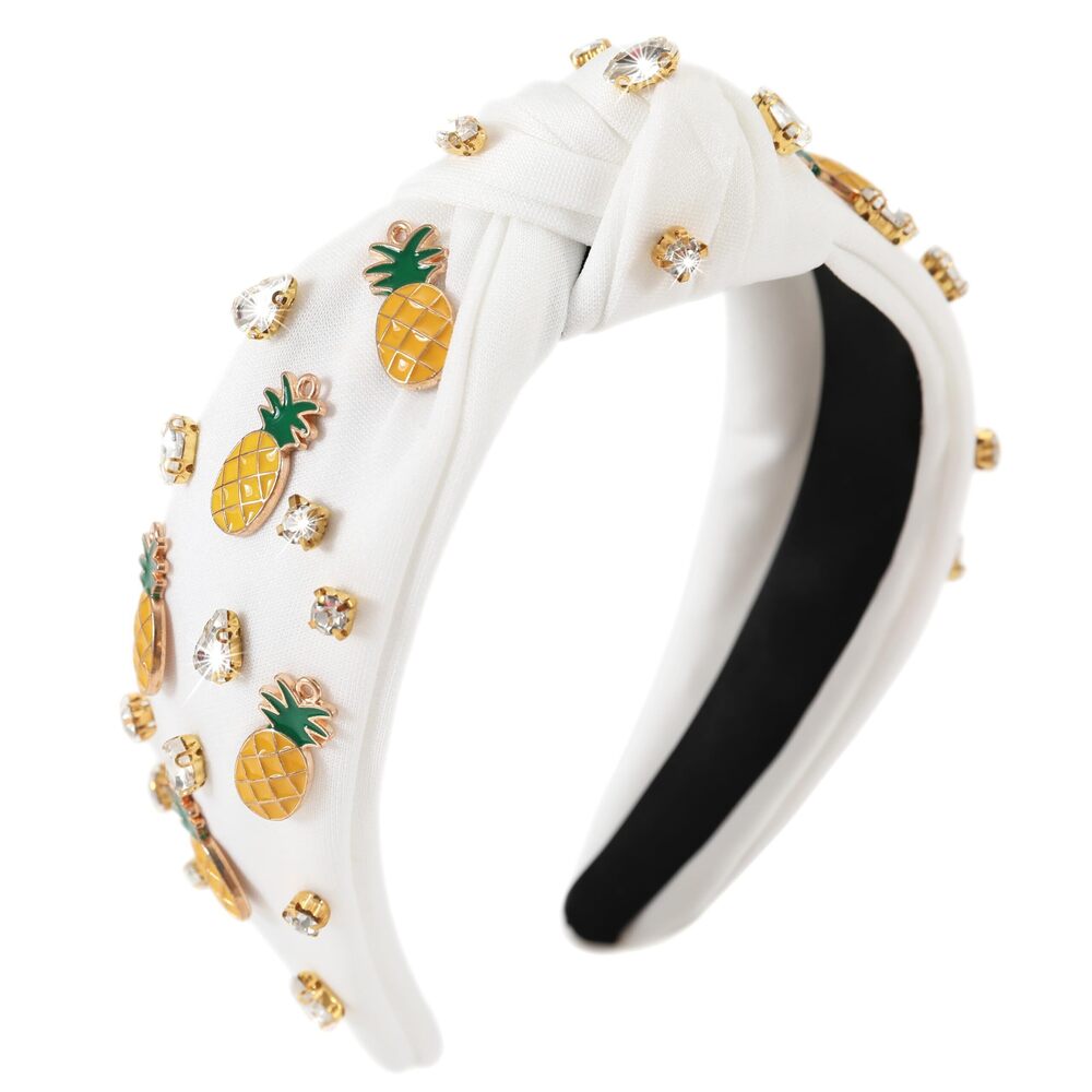 4933 Summer Pineapple Headband Fruit Rhinestone Knotted Headbands Girls